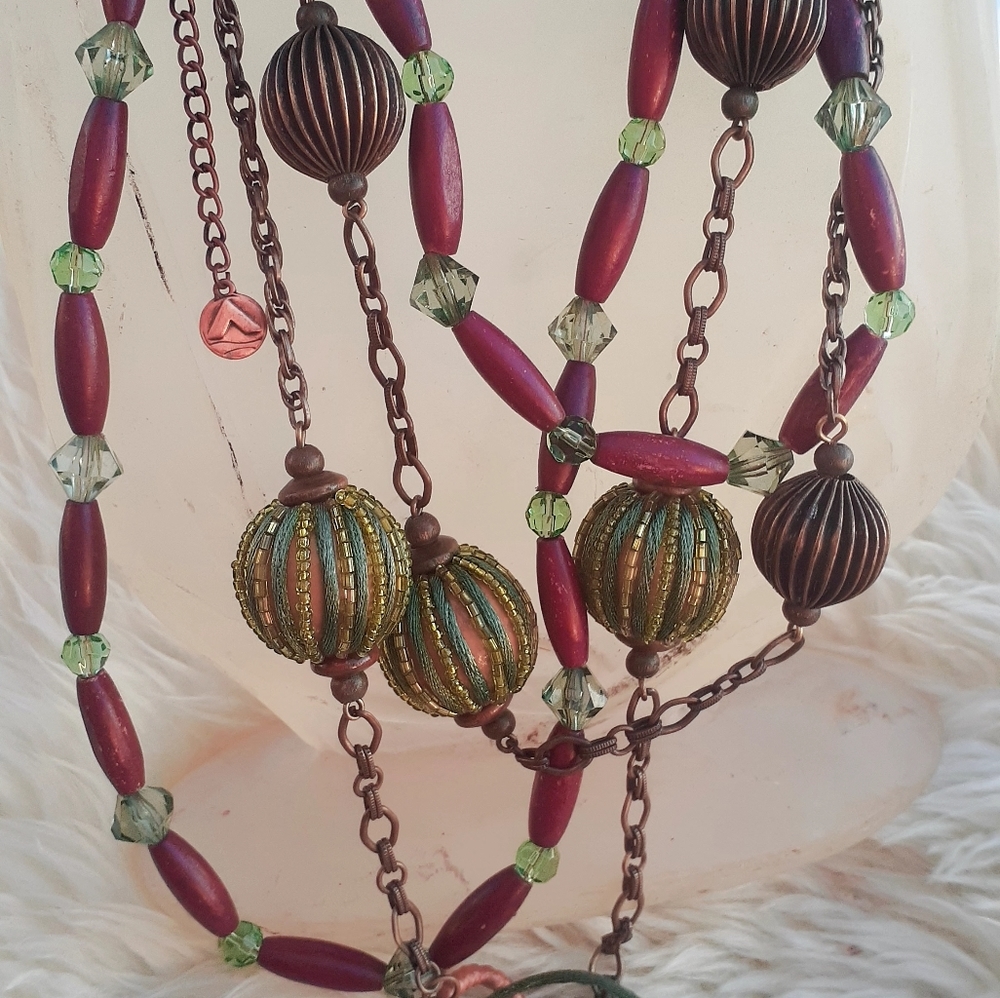 Boho Bohemian chic Morano Glass  BEADED necklace  21" Italy